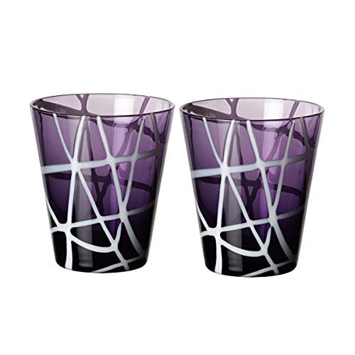 CRISTALICA Becher Glas Saftbecher Wasserglas Nest Colori 2er Set 250ml Violett Weiß Glas von CRISTALICA