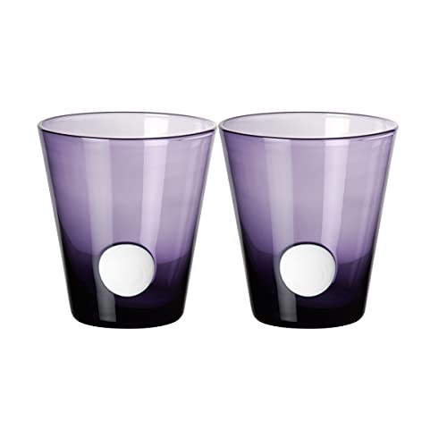 CRISTALICA Becher Glas Saftbecher Wasserglas One Dot Colori 2er Set 250ml Violett Weiß Glas von CRISTALICA