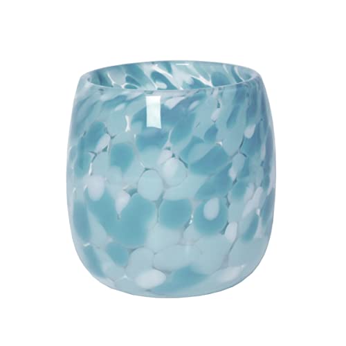 CRISTALICA Blumentopf Glaspot Sommer Vase Windlicht dichwandig 16cm blau weiß von CRISTALICA