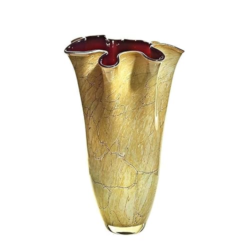 CRISTALICA Blumenvase Jozy Creme-rot Art Queen 39 cm Kristallglas Deko Hand Made von CRISTALICA