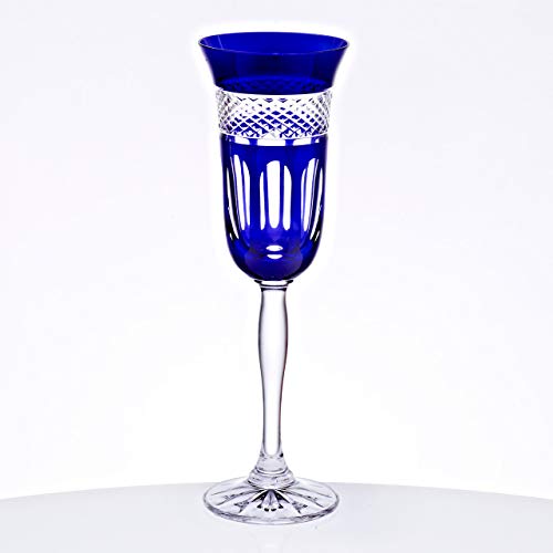 CRISTALICA Champagnerkelch Sektglas 150ml blau Retro Kelch Kristallglas geschliffen bunt von CRISTALICA