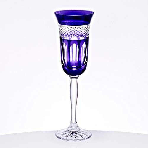 CRISTALICA Champagnerkelch Sektglas 150ml violett Retro Kelch Kristallglas geschliffen bunt von CRISTALICA
