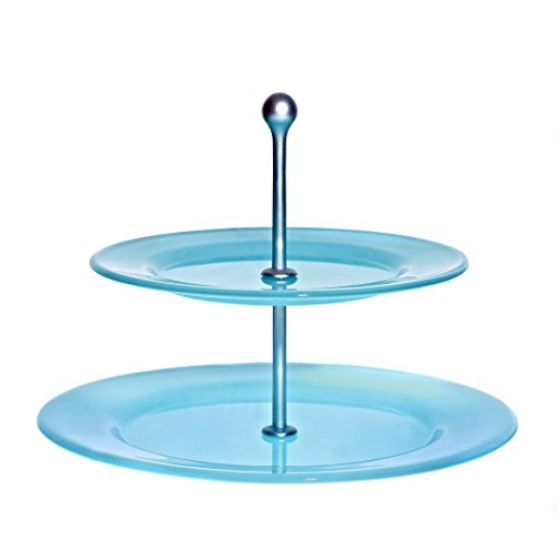 CRISTALICA Etagere Konfektetagere Gebäcketagere Rainbow Blau H 24 cm Hochwertiges Glas von CRISTALICA