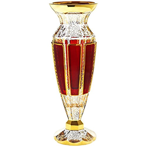 CRISTALICA Exklusive Vase Blumenvase Royal Red H 27 cm aufwendig Handbemalt Hochwertiges Glas Tischvase von CRISTALICA