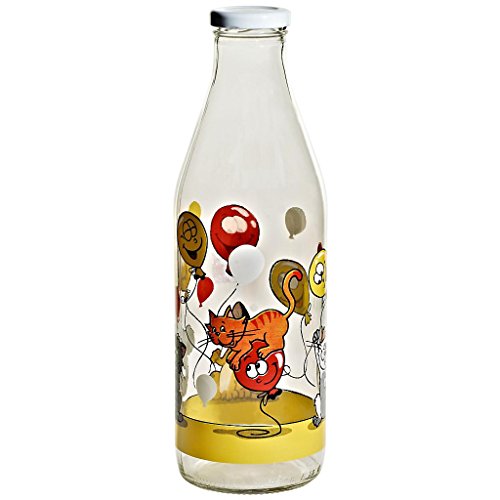 CRISTALICA Flasche mit Deckel Milchflasche Nadia mit Motiv 1.000 ml D 8 cm Moderner Zeitloser Style von CRISTALICA