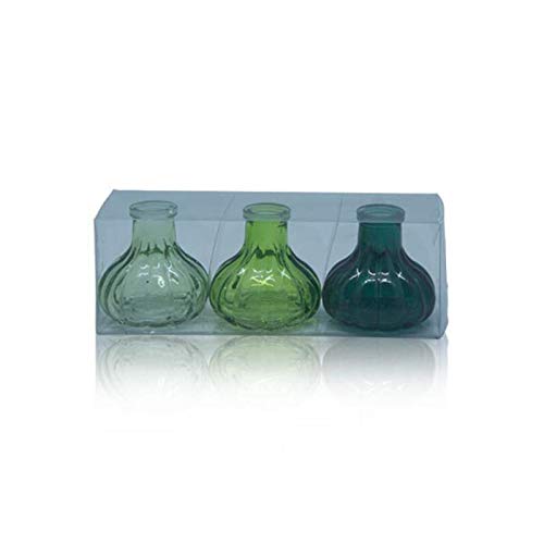 CRISTALICA Frühlingsvasen Minivasen Bottle Belly 3er Set grün Glas Tischdekoration von CRISTALICA