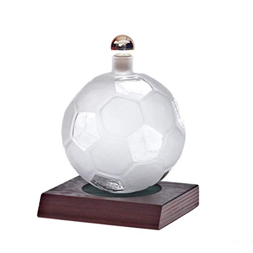 CRISTALICA Geschenkflasche Glasflache Fußball Glas Holzsockel Leer 200 ml von CRISTALICA