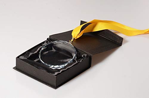 CRISTALICA Glas Medaille Rund geschliffen Pokal 8cm inkl. Band und Geschenkbverpackung von CRISTALICA