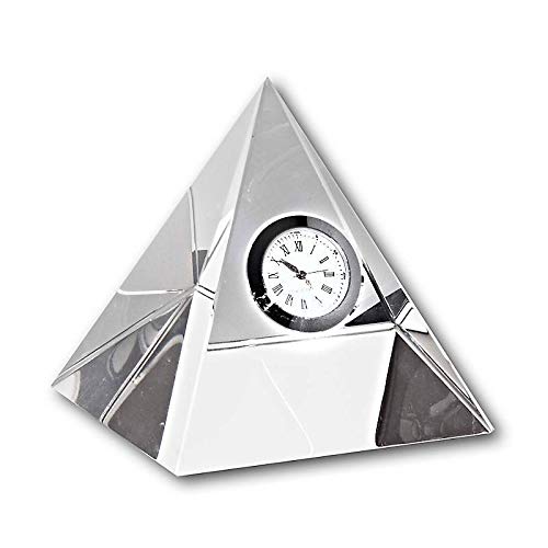 CRISTALICA Glasblockuhr Pyramide Tischuhr Standuhr 9cm analog Uhrwerk Silber von CRISTALICA