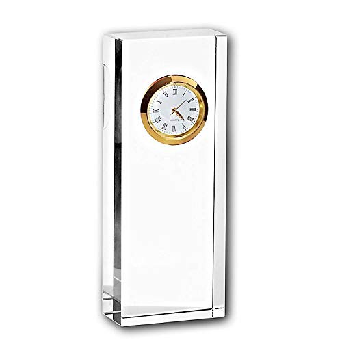 CRISTALICA Glasblockuhr Tischuhr Standuhr für Schreibisch Schrankwand 15cm analog Gold von CRISTALICA