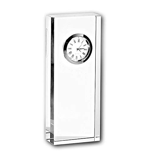 CRISTALICA Glasblockuhr Tischuhr Standuhr für Schreibisch Schrankwand 15 cm analog Silber von CRISTALICA