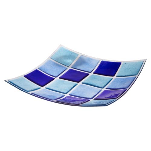 CRISTALICA Glasschale Mosaik Fusing 30x30cm Servierschale Teller farbig blau von CRISTALICA