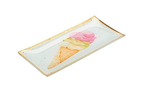 CRISTALICA Glasteller Goldrand Eistüte Eiswaffel grün 21x10cm von CRISTALICA