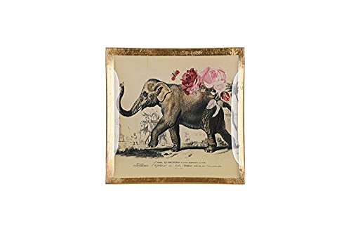 CRISTALICA Glasteller Goldrand Elefant weiß African 10x10cm von CRISTALICA