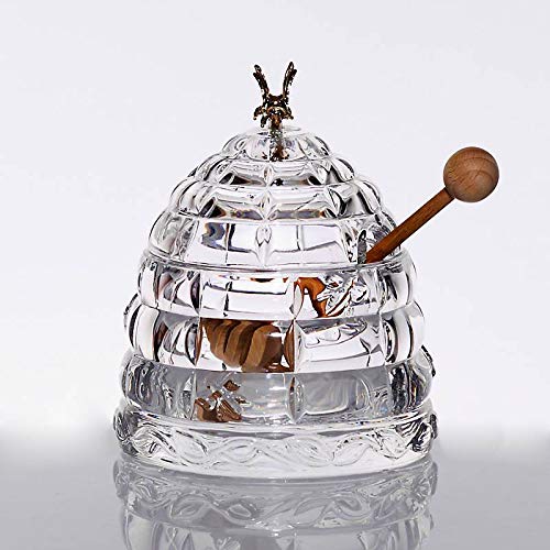CRISTALICA Honigdose Vorratsglas Honigtopf mit Biene mit Löffel Imperial 15cm Bleikristall von CRISTALICA