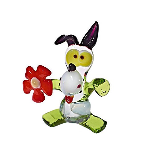 CRISTALICA Hund mit Blume Midi 6-8cm Glas Figuren Sammeln Vitrine Miniatur Haustier von CRISTALICA