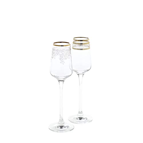 CRISTALICA Likörglas 4er-Set Charisma Flora & Golden Flower 100ml Panto Goldrand von CRISTALICA