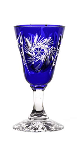 CRISTALICA Likörglas Likörkelch Schnapsglas Wodka geschliffen Blau Kristallglas 25 ml von CRISTALICA