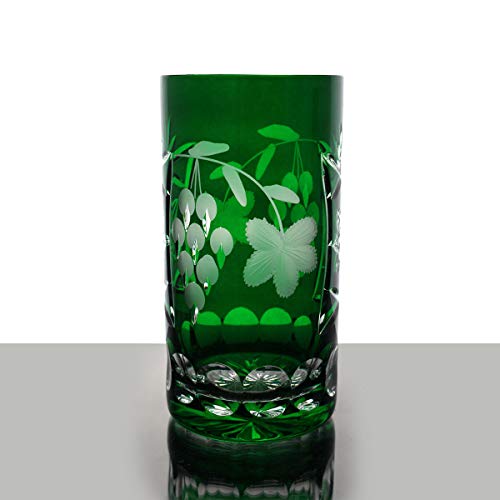 CRISTALICA Longdrinkglas Traube Weinrebe 340ml Trinkbecher Bleikristall geschliffen grün von CRISTALICA