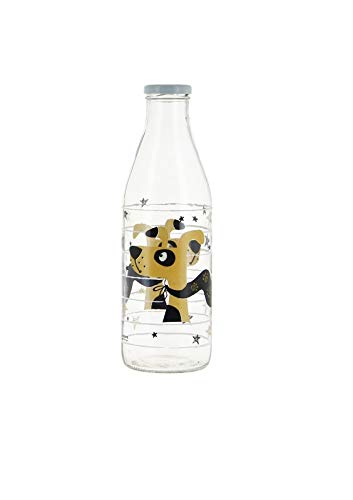 CRISTALICA Milchflasche Glasflasche mit Deckel Golden Dog 1000 ml von CRISTALICA