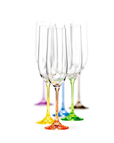 CRISTALICA Sektgläser 6er-Set Rainbow 190ml Kelch Prosecco Champagner Kristallglas farbig von CRISTALICA