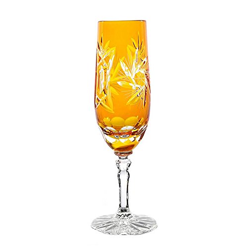 Sektglas Sektkelch Champagnerglas Sektflöte Schleuderstern 180 ml Gelb Handgeschliffen Kristallglas von CRISTALICA