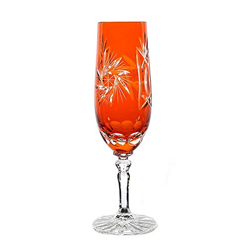 CRISTALICA Sektglas Sektkelch Champagnerglas Sektflöte Schleuderstern 180 ml Orange Handgeschliffen Kristallglas von CRISTALICA
