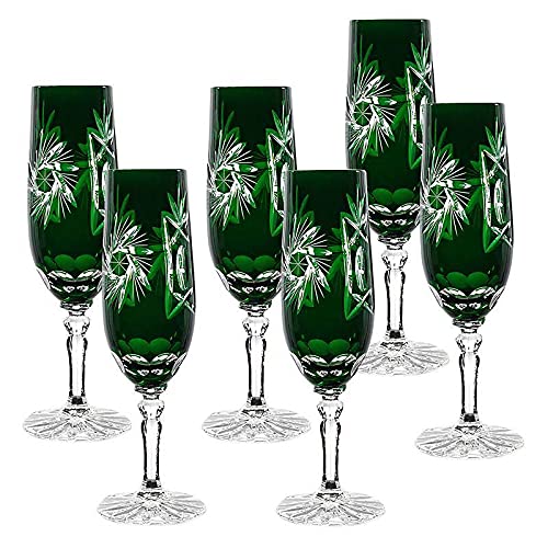 CRISTALICA Sektglas Sektkelch Champagnerglas Sektflöte grün Schleuderstern 6er Set 180ml von CRISTALICA