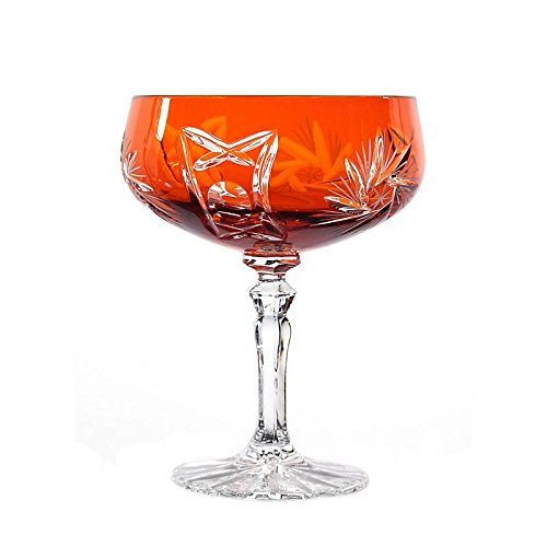 Sektglas Sektschale Sektkelch Schleuderstern 200 ml Orange Handgeschliffen Kristallglas von CRISTALICA
