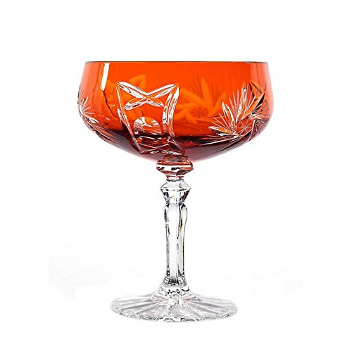 CRISTALICA Sektglas Sektschale Sektkelch Schleuderstern 200 ml Orange Handgeschliffen Kristallglas von CRISTALICA