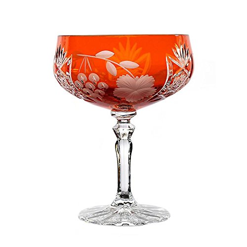 Sektschale Cocktailschale Champagnerschale Traube 200 ml Orange Handgeschliffen Kristallglas von CRISTALICA