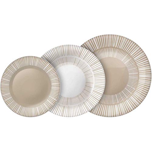 CRISTALICA Teller Geschirr Set Tafelservice Weiße Beige Opalglas 18-TLG von CRISTALICA