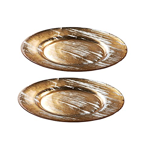 CRISTALICA Teller Obstteller Pastateller Golden Dust Gold Klar Glas 2er Set (33cm) von CRISTALICA