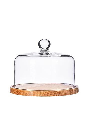 CRISTALICA Tortenplatte Holz mit Glasdeckel Durchmesser ca. 20cm Kuchenplatte mit Deckel von CRISTALICA