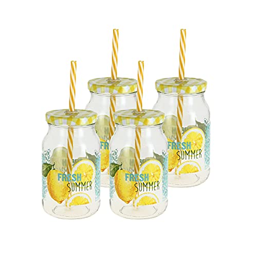 CRISTALICA Trinkglas Glasflasche m. Strohhalm Fresh Summer 4er Set 450 ml CRISTALICA Trinkglas Glasflasche m. Strohhalm Fresh Summer 4er Set 450 ml von CRISTALICA