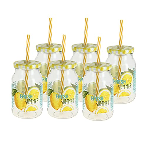 CRISTALICA Trinkglas Glasflasche m. Strohhalm Fresh Summer 6er Set 450 ml von CRISTALICA