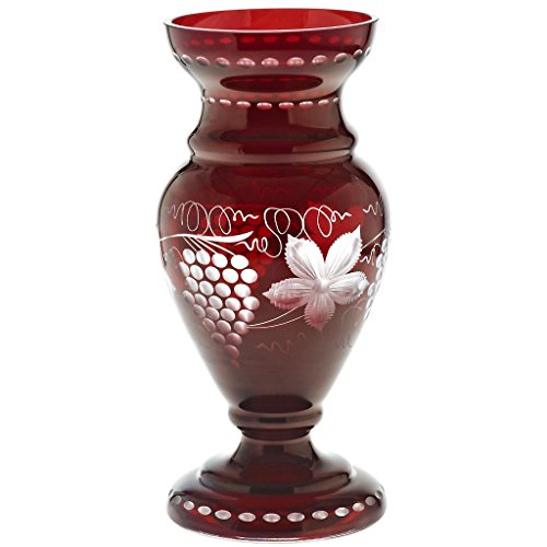 CRISTALICA Vase Blumenvase Bouquet Vase Red Grapes H 20,5 cm Aufwendig Handgeschliffenes Hochwertiges Glas Tischvase von CRISTALICA