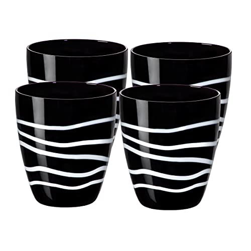 CRISTALICA Wasserglas Trinkbecher Becherglas Koralle 4er-Set 320ml Saft Wasser Mixgetränke Glas schwarz weiß von CRISTALICA