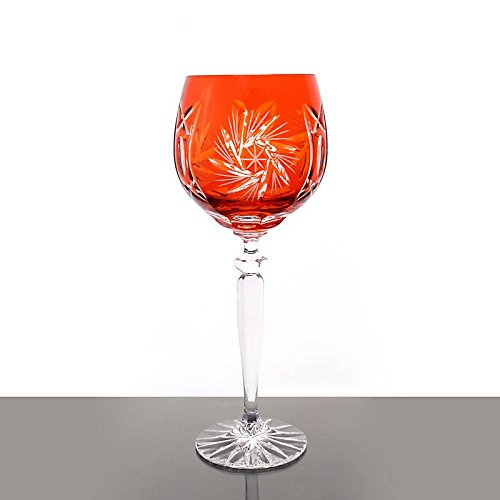 Weinglas Weinkelch Römer Glas Schleuderstern 250 ml Orange Handgeschliffen Kristallglas von CRISTALICA