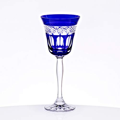 CRISTALICA Weißweinglas 170ml Weinkelch Retro Kelchglas Kristallglas geschliffen blau von CRISTALICA