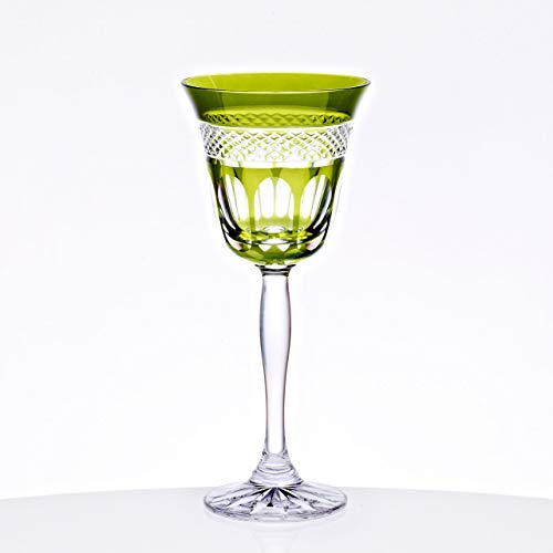 CRISTALICA Weißweinglas 170ml Weinkelch Retro Kelchglas Kristallglas geschliffen grün von CRISTALICA