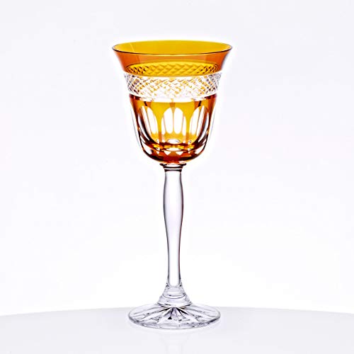 CRISTALICA Weißweinglas 170ml Weinkelch Retro Kelchglas Kristallglas geschliffen orange von CRISTALICA