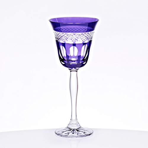 CRISTALICA Weißweinglas 170ml Weinkelch Retro Kelchglas Kristallglas geschliffen violett von CRISTALICA