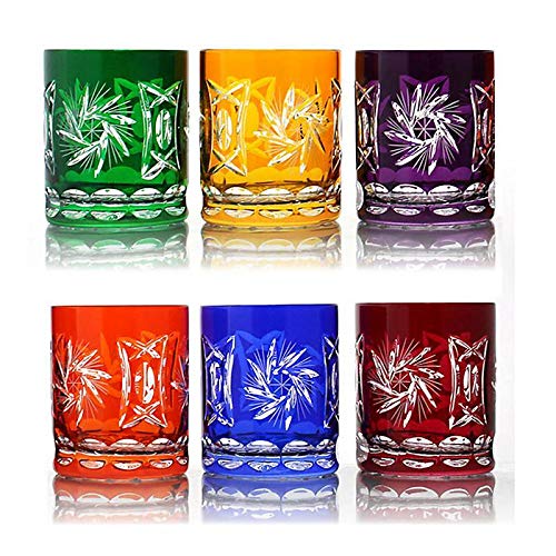 CRISTALICA Whiskyglas Whiskybecher farbiges 6er Set handgeschliffen Kristallglas Schleuderstern 280ml von CRISTALICA