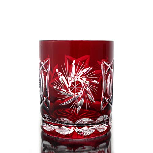 CRISTALICA Whiskyglas Whiskybecher rot Handgeschliffen Kristallglas Schleuderstern 280ml von CRISTALICA