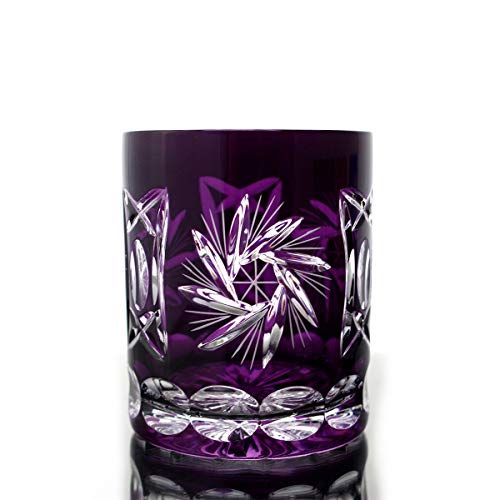 CRISTALICA Whiskyglas Whiskybecher violett Handgeschliffen Kristallglas Schleuderstern 280ml von CRISTALICA