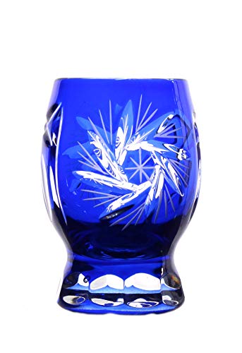 CRISTALICA Wodkaglas Schnapsglas Stamper Likör geschliffen Blau Kristallglas 45 ml von CRISTALICA