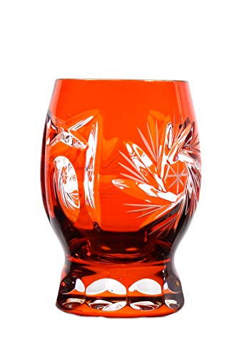 CRISTALICA Wodkaglas Schnapsglas Stamper Likör geschliffen Orange Kristallglas 45 ml von CRISTALICA