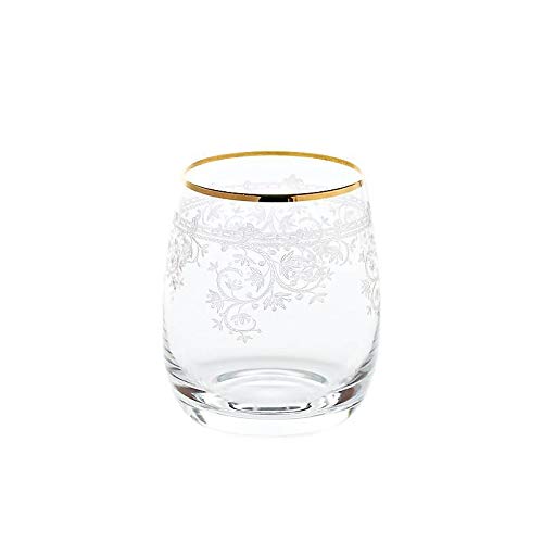 CRISTALICA Whiskyglas Charisma Flora Trinkbecher Cocktailglas Saftglas 400ml Panto Goldrand von CRISTALICA