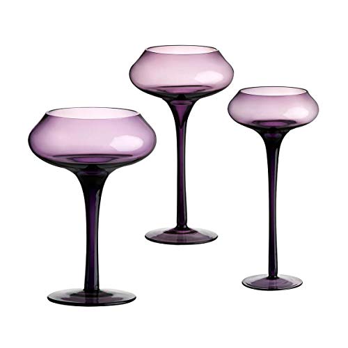 Kerzenhalter Andromeda Windlicht 3er-Set Leuchter auf Fuß Glas lila von CRISTALICA